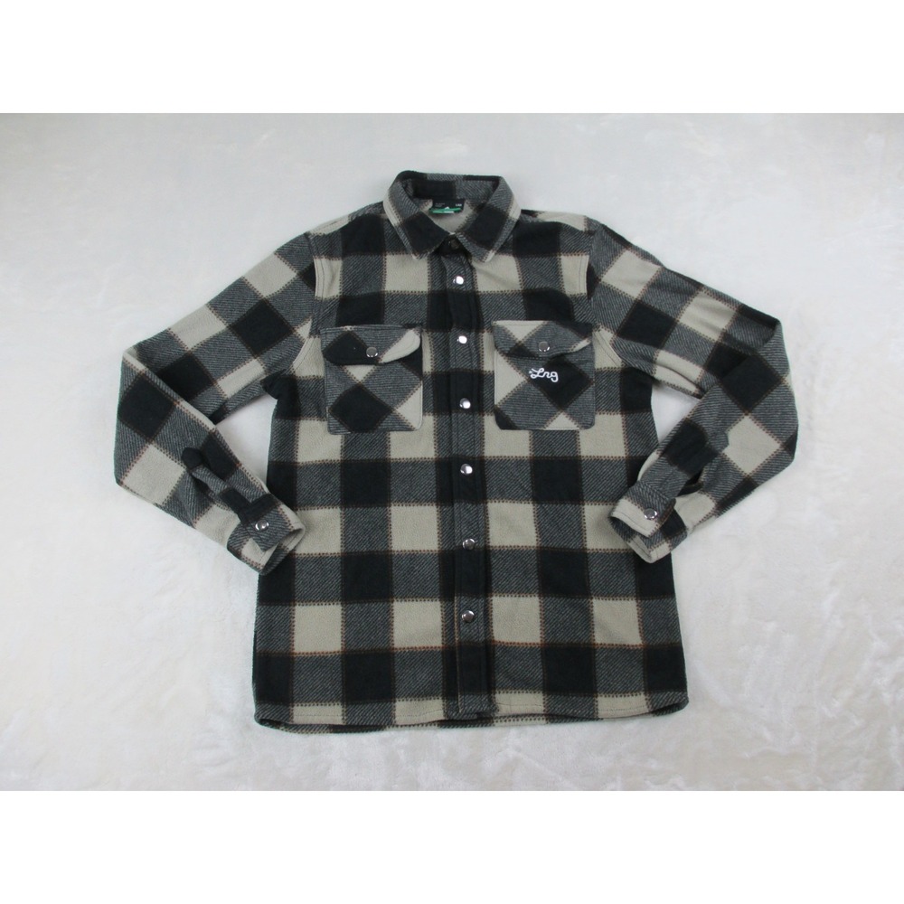 LRG Lifted Research Group Shirt Mens‎ Small Black Plaid Button Up Long Sleeve*